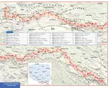 Mapa szlaku Głównego Szlaku Beskidzkiego z zaznaczonymi odcinkami i miejscowościami.