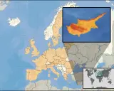 Mapa Europy z zaznaczonym Cyprem. Czy Cypr jest w Europie? Tak, jest to wyspa na Morzu Śródziemnym, blisko Azji Mniejszej.