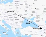Mapa pokazuje odległość 1854 km z Polski do Armenii, sugerując, że Armenia nie jest w Europie.