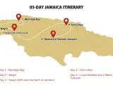 Mapa Jamajki z trasą 5-dniową: Montego Bay, Negril, Ocho Rios. Poznaj, gdzie leży Jamajka i jej atrakcje.