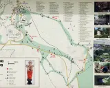 Mapa turystyczna Góry Świętej Anny z zaznaczonymi szlakami, kaplicami i zabytkami.