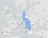 Filipiny rozciągają się od Bałtyku po Morze Czarne, pokazując, gdzie leżą Filipiny w porównaniu do Europy.