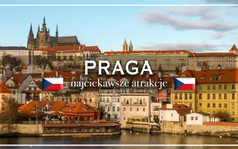 Gdzie jest Praga? Widok na zamek i malownicze kamienice nad Wełtawą, z flagą Czech.