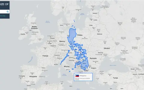 Filipiny rozciągają się od Bałtyku po Morze Czarne, pokazując, gdzie leżą Filipiny w porównaniu do Europy.