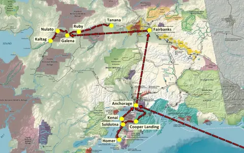 Trasa przez Alaskę: Nulato, Ruby, Galena, Fairbanks, Anchorage, Kenai, Soldotna, Cooper Landing, Homer. Gdzie jest Alaska? Tu!