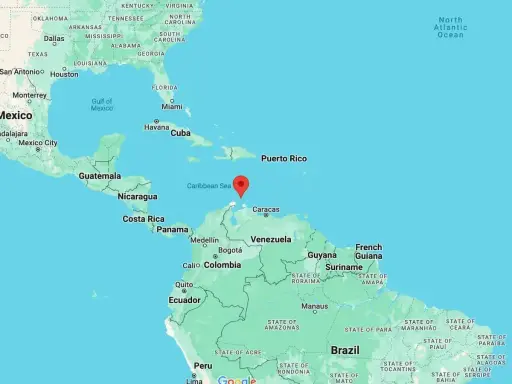 Aruba, gdzie jest? Mapa Karaibów pokazuje wyspę na północ od Wenezueli, na wschód od Kolumbii.