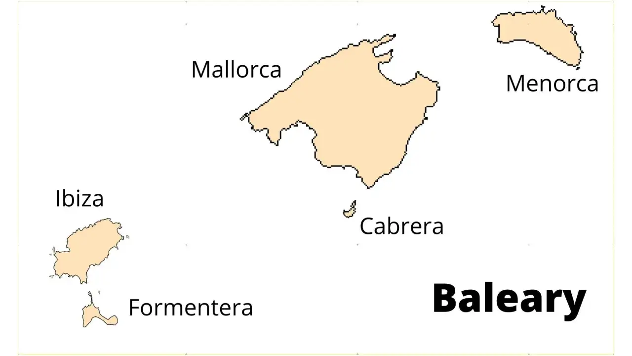 Mapa Majorki i Balearów w kontekście Hiszpanii