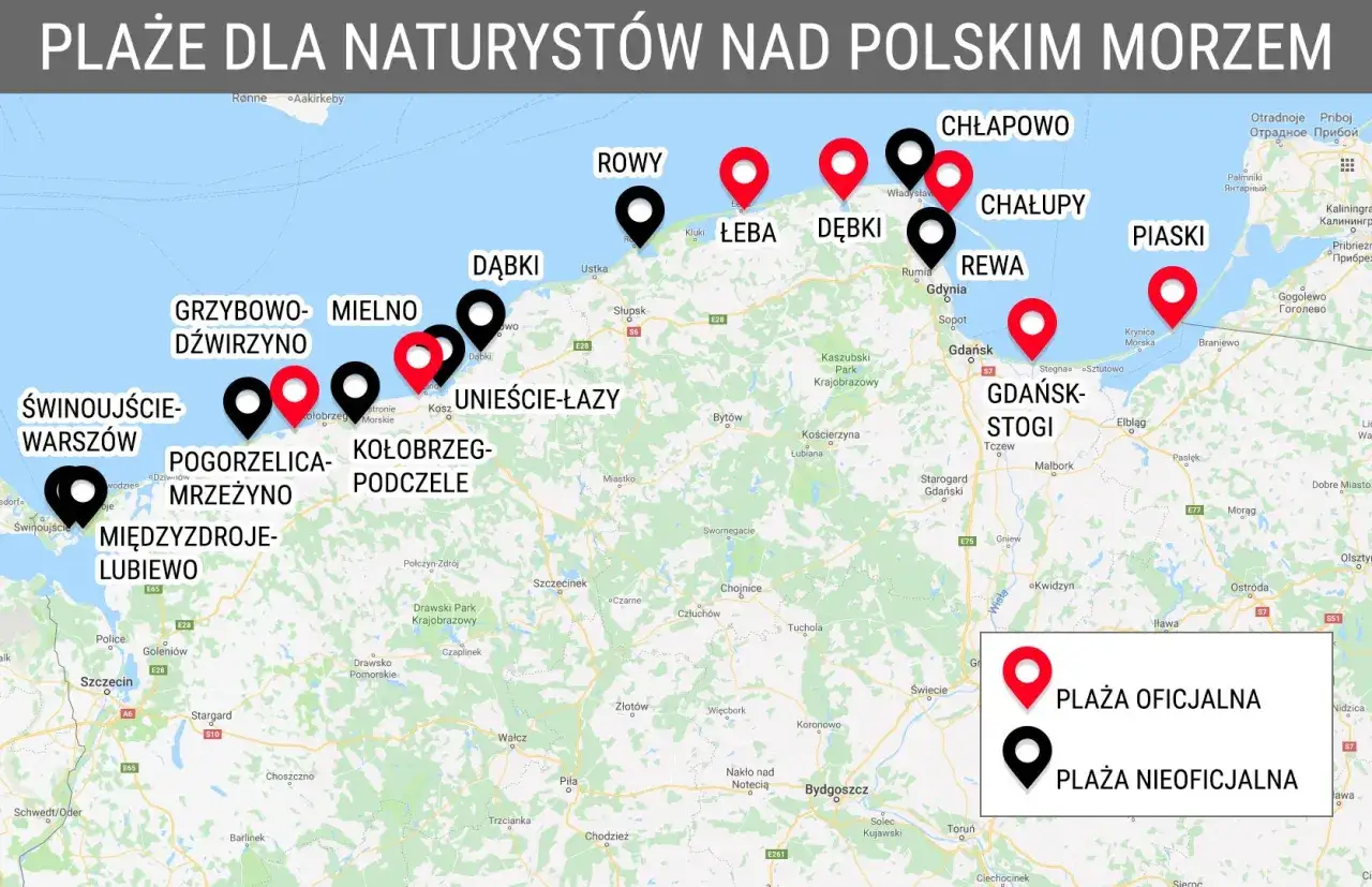 mapa popularnych miejscowości nad polskim morzem