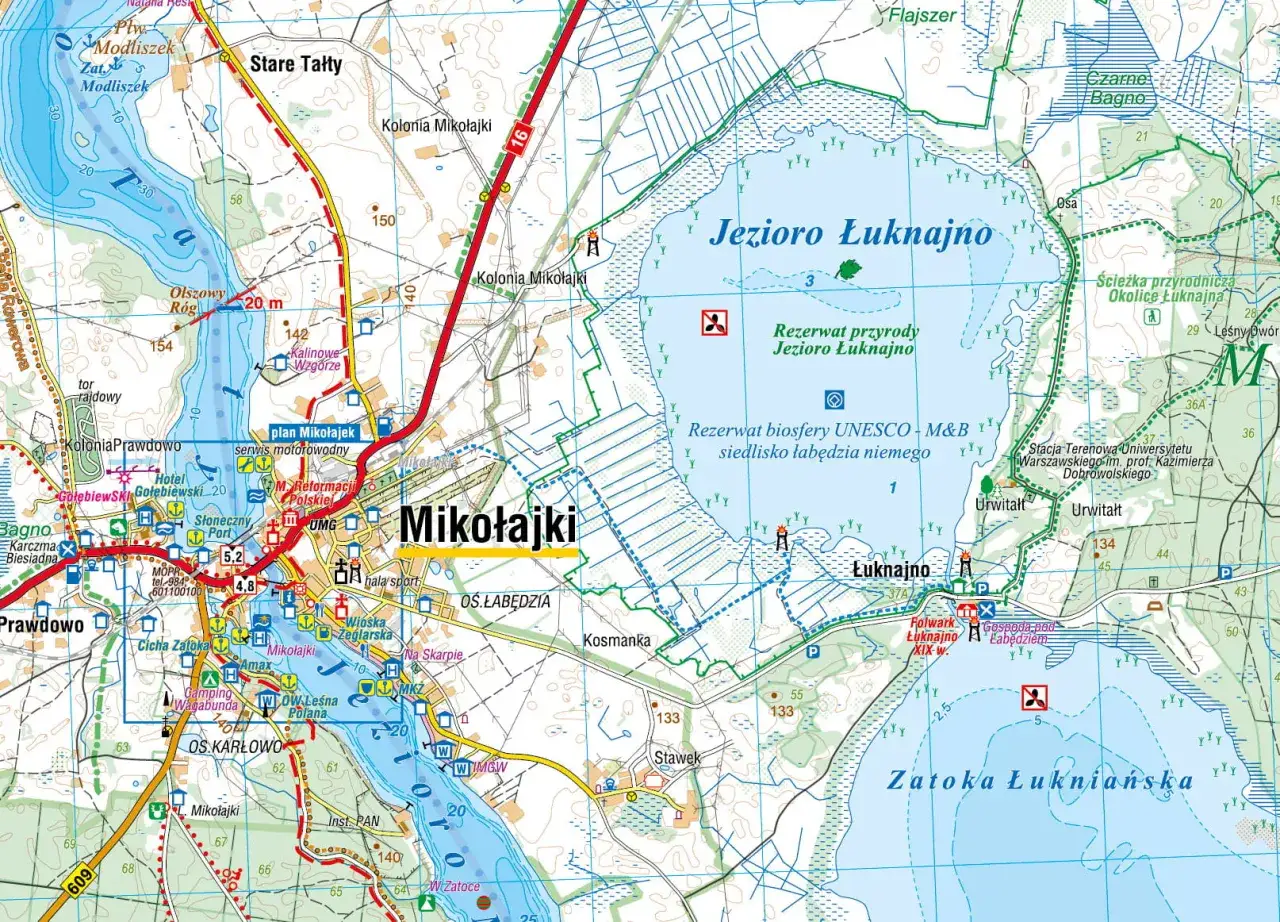 Mapa jezior Lubelszczyzny z zaznaczonymi jeziorami
