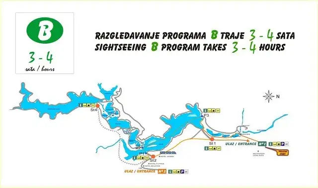 Mapa tras Jezior Plitwickich z czasami przejścia