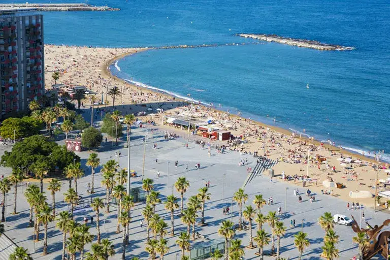 Plaża Barceloneta widok z góry z promenadą