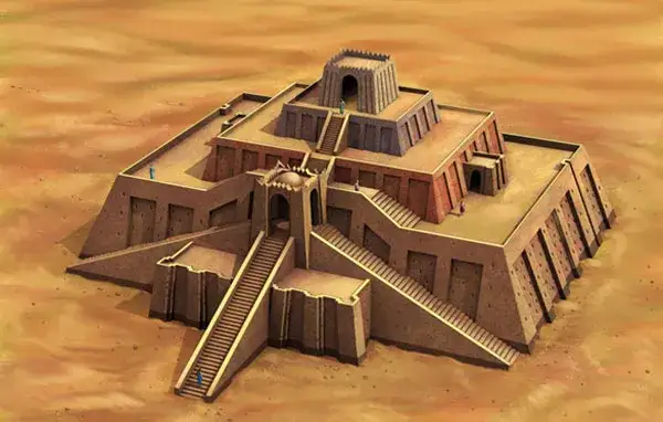 Rekonstrukcja starożytnego miasta mezopotamskiego lub ziggurat
