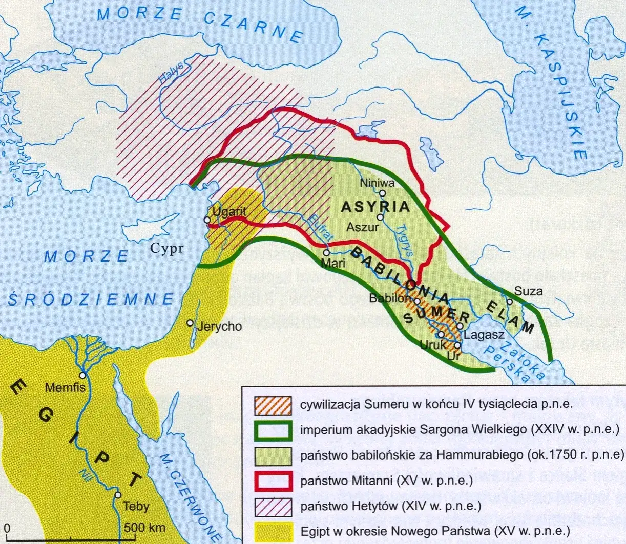 Mapa starożytnej Mezopotamii z rzekami Tygrys i Eufrat i współczesnymi granicami państw