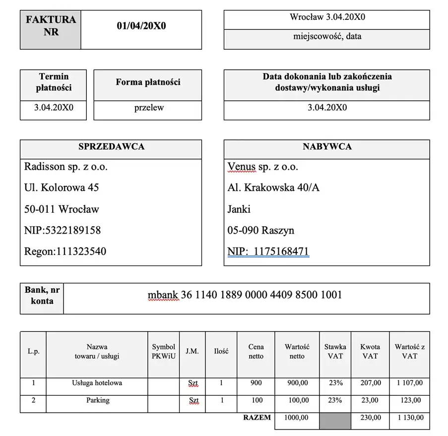 Faktura za hotel VAT odliczenie