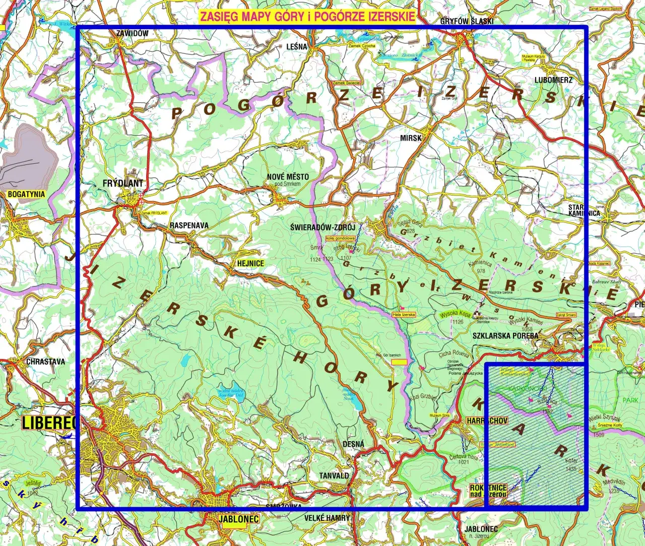 Mapa Polski Świeradów-Zdrój Góry Izerskie