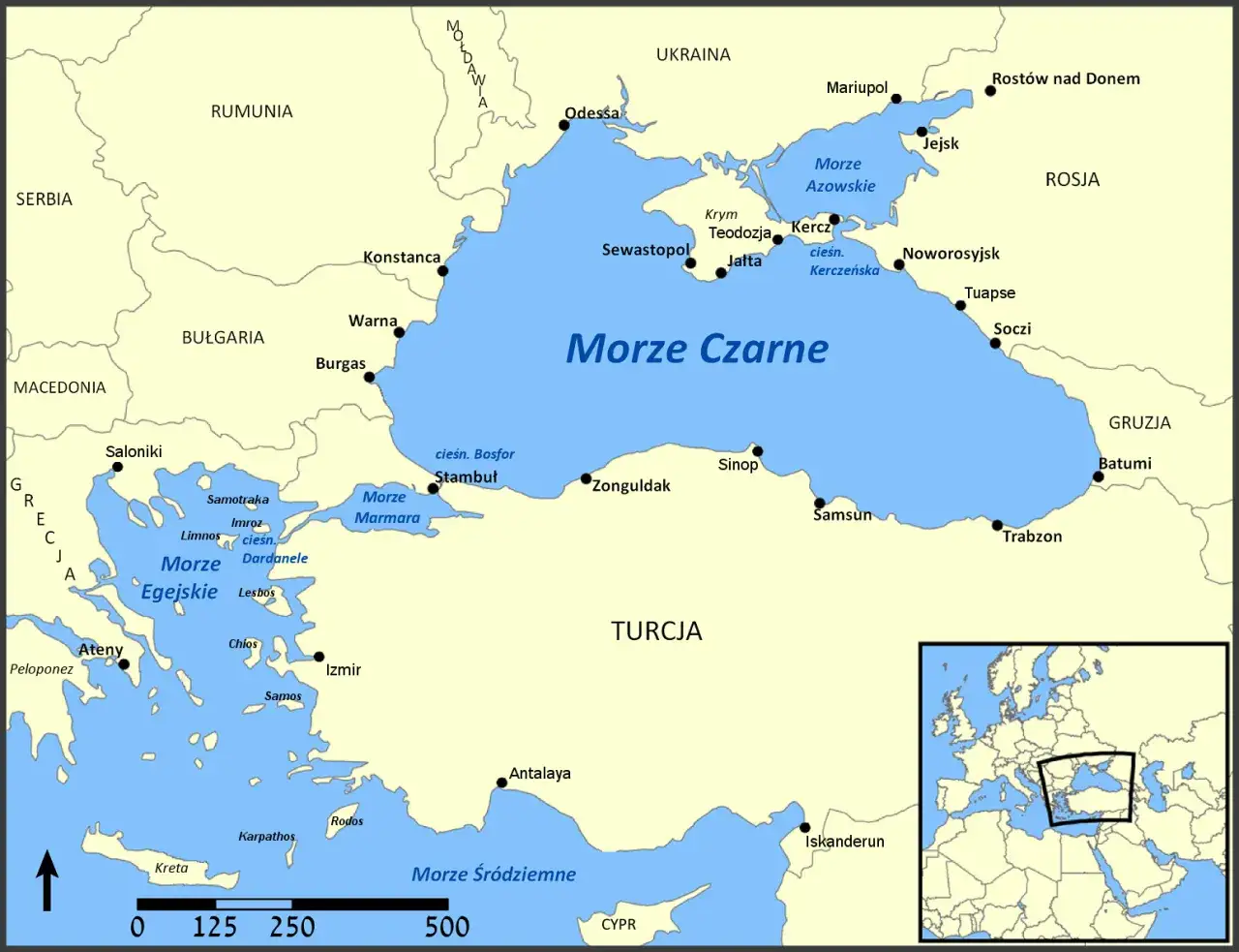 Mapa Odessy na Ukrainie i Morzu Czarnym