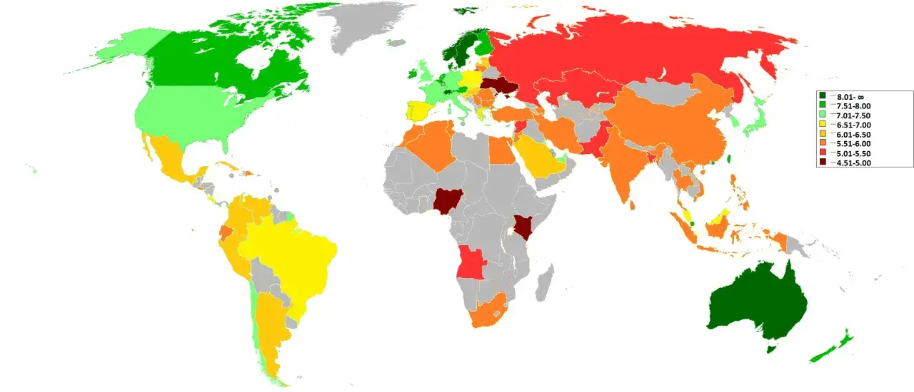 Mapa kraje o najwyższej jakości życia
